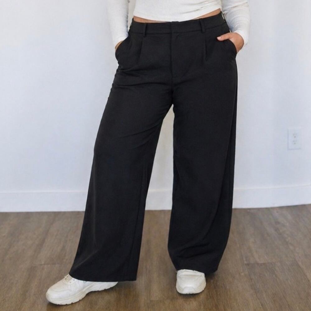 Halara Black Wide Leg Pants High Rise Stretch Work Casual Size L NWT